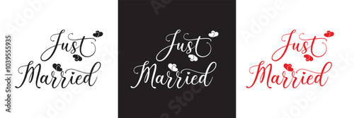 Just married lettering calligraphy.  Vector illustration isolated on white and black background. EPs 10