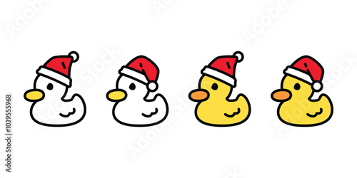 duck vector christmas santa claus hat sitting icon cartoon logo character rubber duck bird chicken symbol doodle isolated illustration design