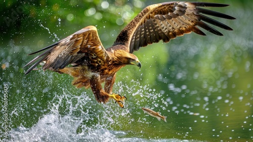 Eagle Diving Towards River with Talons Outstretched