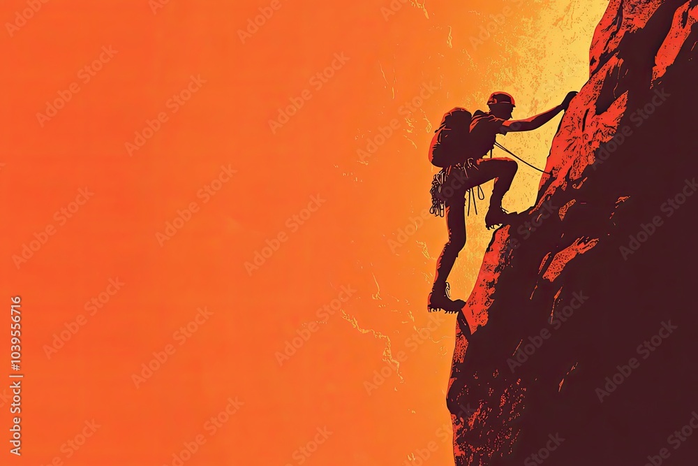 Silhouette of a Climber Ascending a Rocky Cliff Face Silhouette of a Climber Ascending a Rocky Cliff Face