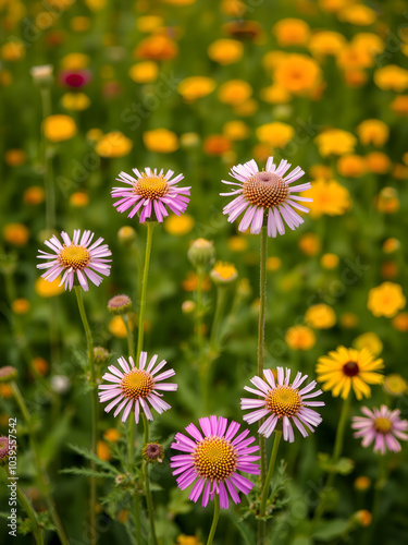 Summer blooming flowers Achillea in field. Abstract floral background.