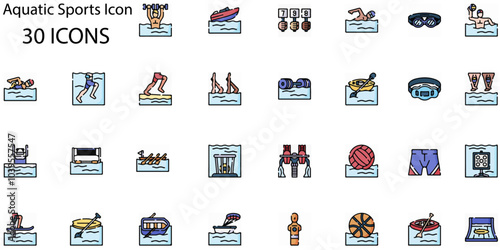 Set of Aquatic Sports icons. Line art style icons bundle. vector illustration