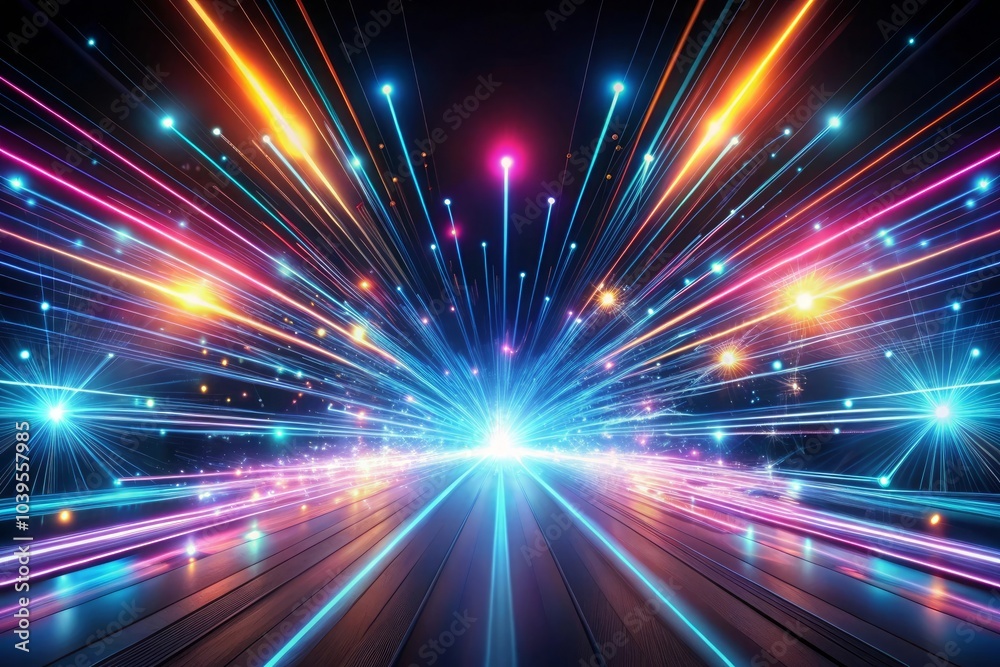 Neon futuristic flashes on black background. Motion light lines backdrop. For banner, postcard, illustration. Created with generative AI tools Neon futuristic flashes on black background. Motion light lines backdrop. For banner, postcard, illustration. Created with generative AI tools