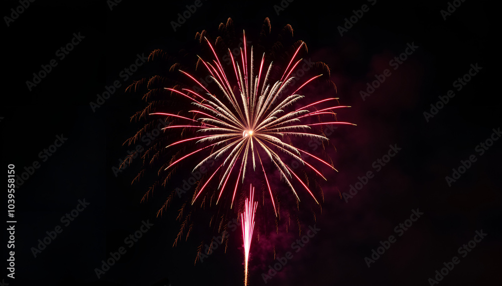 Vibrant fireworks bursting in dark sky with radiant sparks and colorful trails Vibrant fireworks bursting in dark sky with radiant sparks and colorful trails