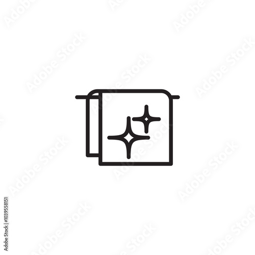 Icon of a towel with stars, symbolizing cleanliness. A simple outline of a towel with stars next to it, representing a freshly cleaned and fluffy towel. Editable icon.