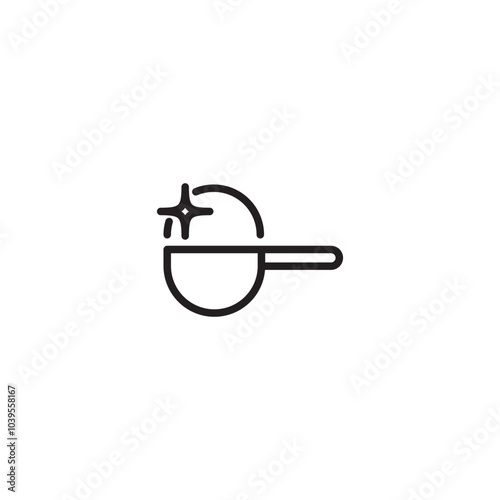 Icon of a pan with a star, symbolizing cleanliness. A simple outline of a pan with a star next to it, representing a cooking vessel that has been thoroughly cleaned. Editable icon.
