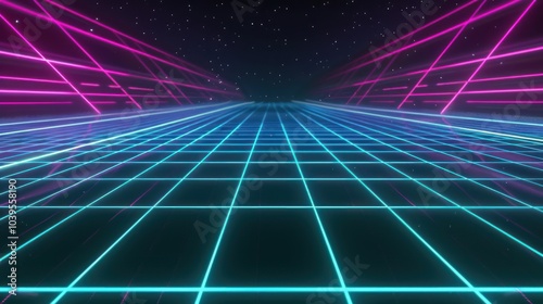 Retro Futuristic Neon Grid