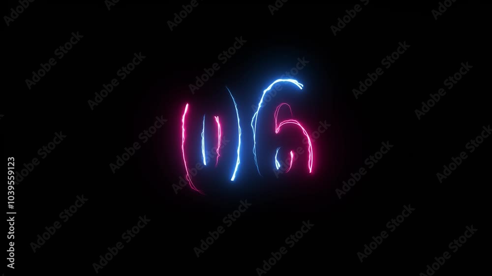 Animated neon number 6. blue and pink looping trendy glowing neon numeric number six. Educational mathematics concept with neon letter