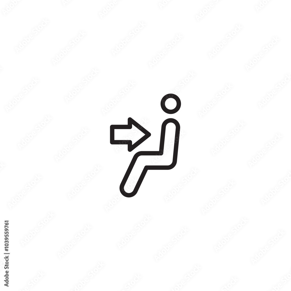 An icon representing air conditioning with an arrow pointing towards a seated person, indicating airflow direction. Editable icon. An icon representing air conditioning with an arrow pointing towards a seated person, indicating airflow direction. Editable icon.