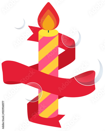 Christmas candles decorated with ribbons. Holy candles. Merry Christmas. Christmas illustrations