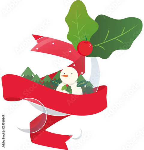 Pretty decorated Christmas snowballs. Snowballs full of snowmen and trees, ribbon decorated illustrations. Pretty Christmas object illustrations.