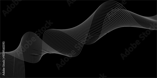 Abstract black background with whit line. Modern template abstract design flowing particles digital frequency track equalizer. abstract wave line for banner, wallpaper background with wave design