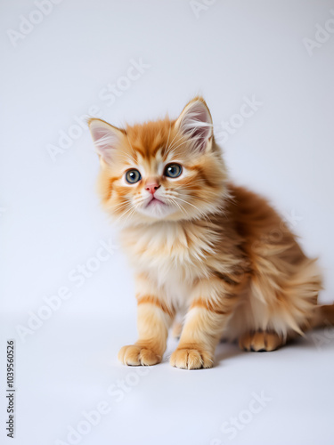 red persian kitten on isolated white background