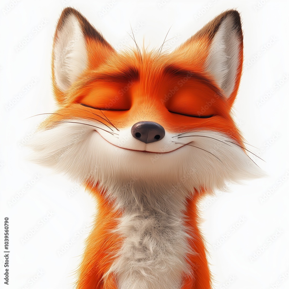 Friendly cartoon fox is smiling with closed eyes Friendly cartoon fox is smiling with closed eyes