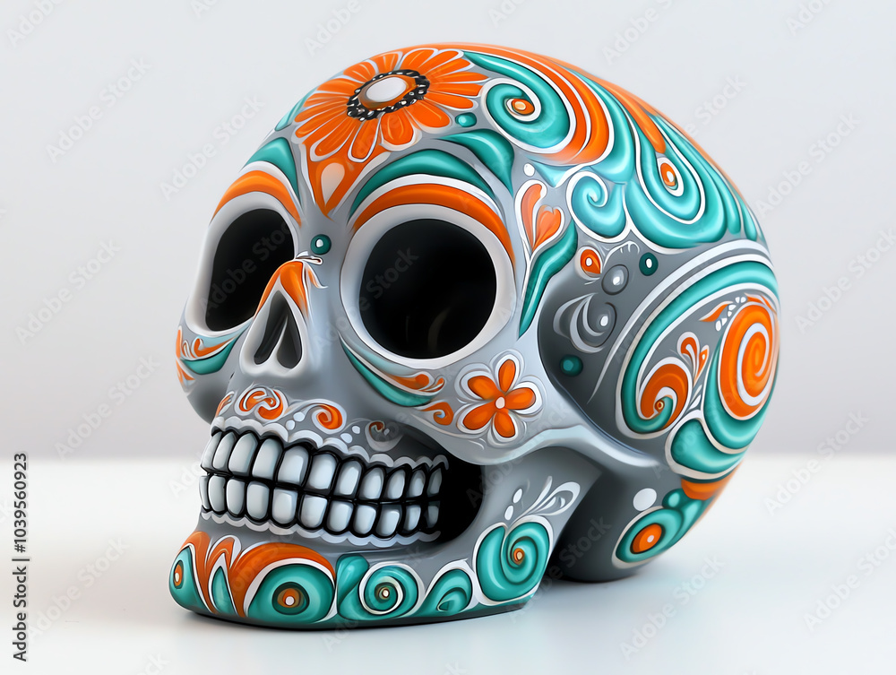Vibrant luminous sugar skull a celebration of colorful culture with green and orange accents Vibrant luminous sugar skull a celebration of colorful culture with green and orange accents