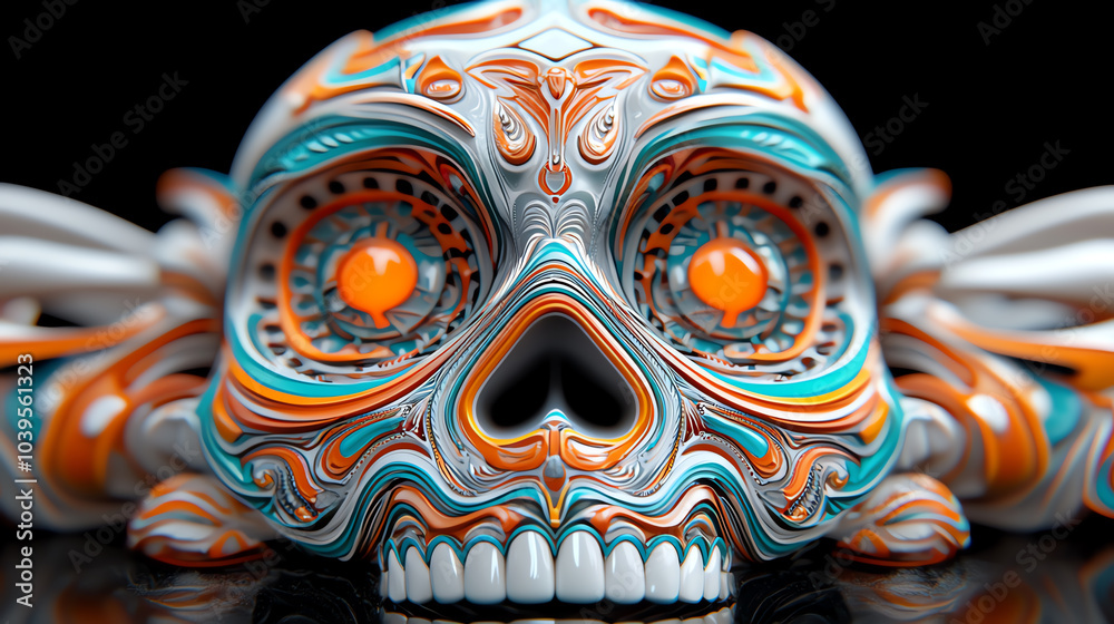 Fototapeta premium Vibrant neon sugar skull an intricate celebration of life and death with swirls of color and detail