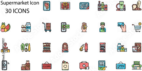 Set of Supermarket  icons. Line art style icons bundle. vector illustration