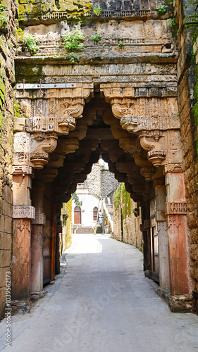 Beautiful carved design on the gate of Uparkot Fort, Junagadh, Gujarat, India. photo