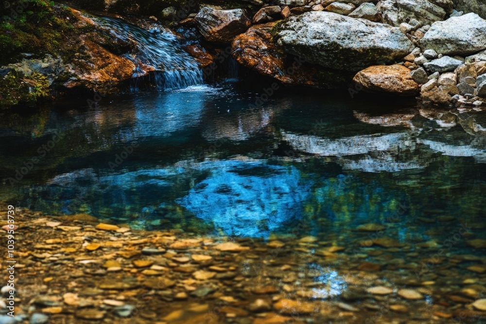 A rocky forest stream enriched by deep shades and reflections, creating an immersive, peaceful atmosphere filled with natural beauty and colorful tones. A rocky forest stream enriched by deep shades and reflections, creating an immersive, peaceful atmosphere filled with natural beauty and colorful tones.
