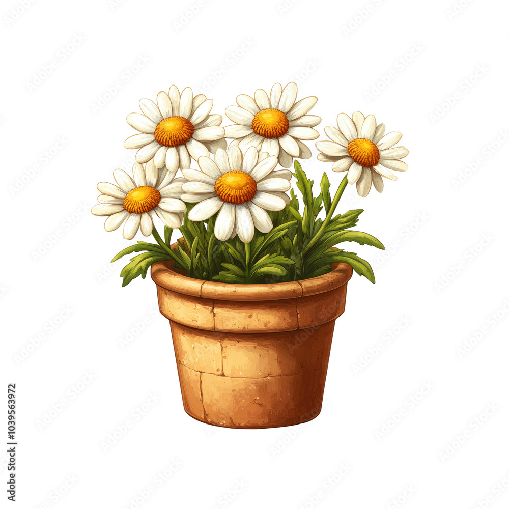Potted Daisies with White Petals and Yellow Centers Potted Daisies with White Petals and Yellow Centers