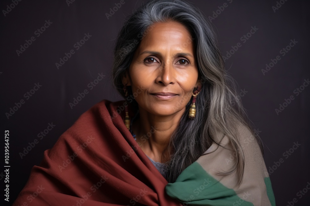 Portrait of a middle-aged Indian woman wrapped in a blanket Portrait of a middle-aged Indian woman wrapped in a blanket