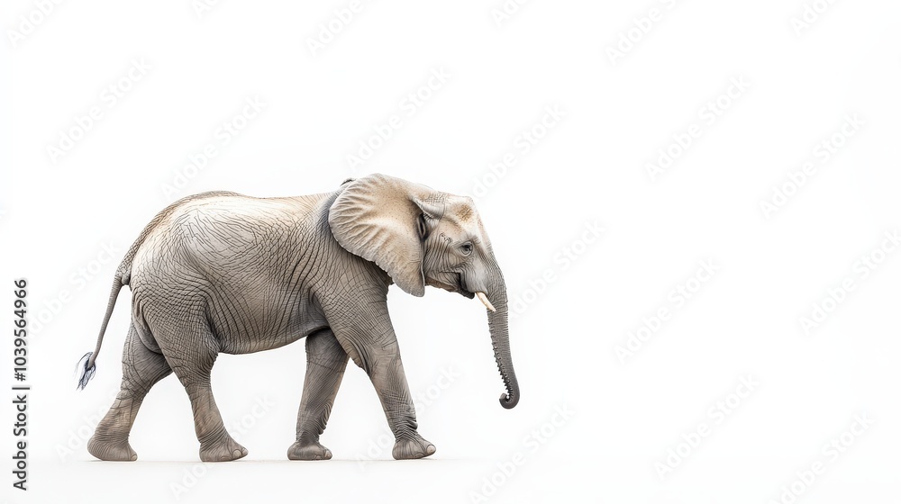 Fototapeta premium Elephant Walking Side Extracted in Isolated Studio Shot. Wildlife and Nature Concept