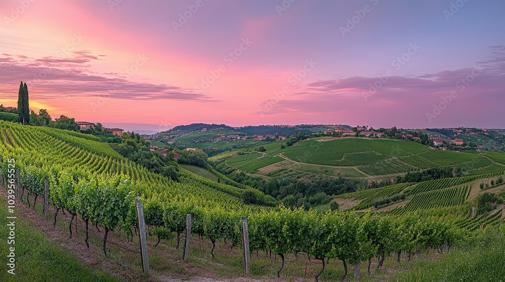 Emilia Romagna Vinery Landscape at Sunset: Vineyards, Wine, and Nature in Levizzano Rangone, Modena Province, Italy Emilia Romagna Vinery Landscape at Sunset: Vineyards, Wine, and Nature in Levizzano Rangone, Modena Province, Italy
