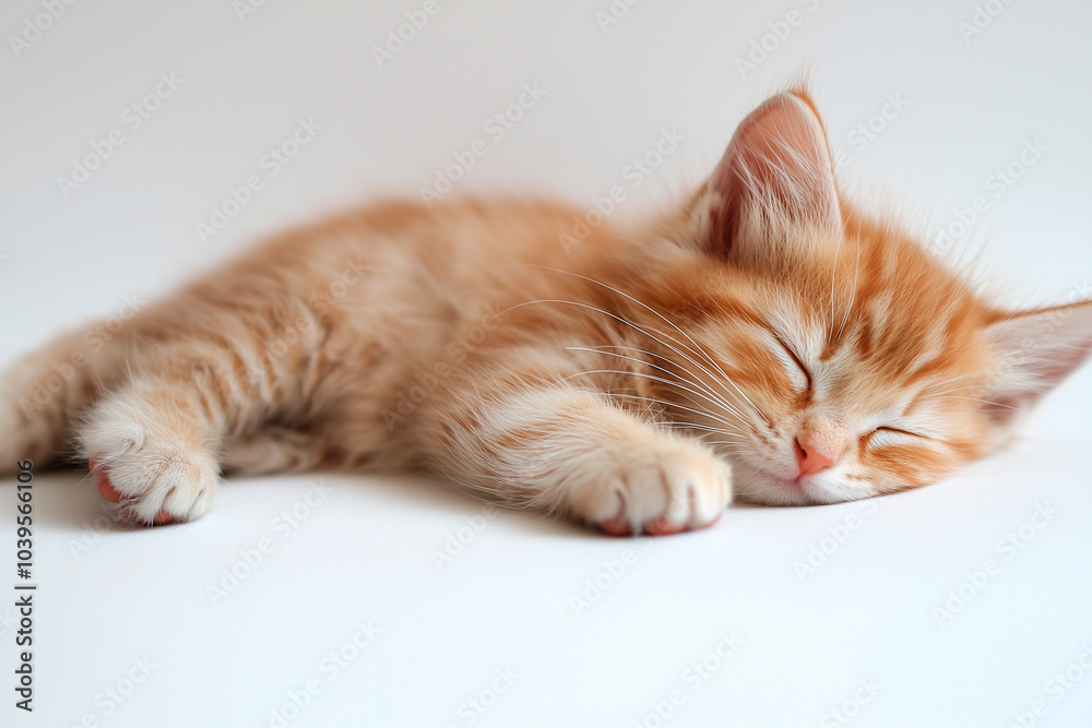 a little cat on a white background lying down paws forward a little cat on a white background lying down paws forward