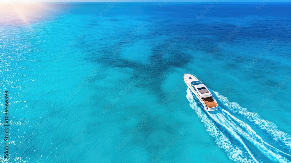 Naklejka premium Luxury yacht cruising through clear turquoise waters under a bright sun