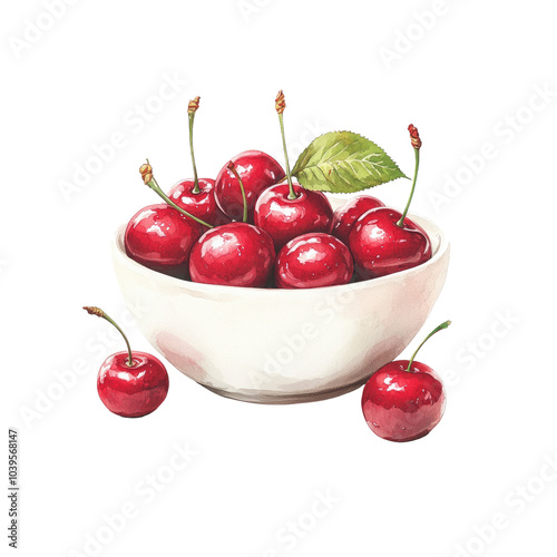 Wallpaper Mural Bowl of Cherries with Green Leaf Torontodigital.ca