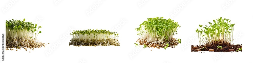 Set of Green plant growing well with roots in soil isolated on transparent background Set of Green plant growing well with roots in soil isolated on transparent background