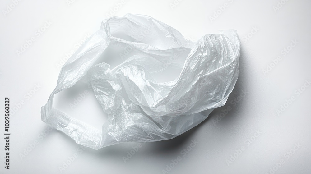 Crinkled plastic bag with soft shadows, creating a textured look, isolated on white background Crinkled plastic bag with soft shadows, creating a textured look, isolated on white background