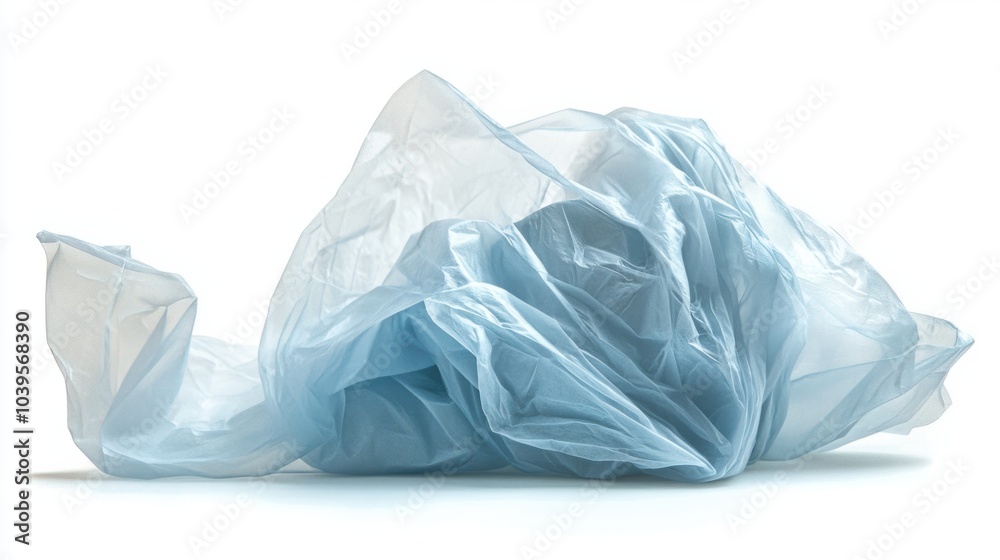 Fototapeta premium Crumpled plastic bag with a puffed shape, showing texture and soft shadows, isolated on white background
