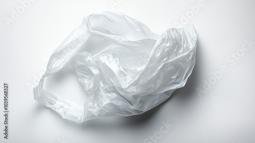 Crinkled plastic bag with soft shadows, creating a textured look, isolated on white background