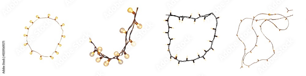 Set of string of small lights drop of isolated on transparent background