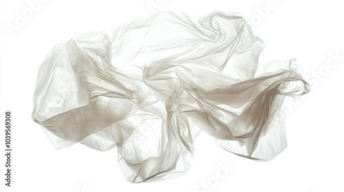 Crumpled plastic bag with visible creases and texture, isolated on white background