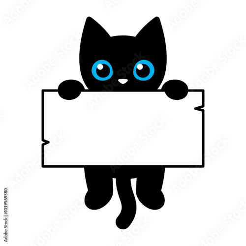 Vector Black Cat Holding a Sign