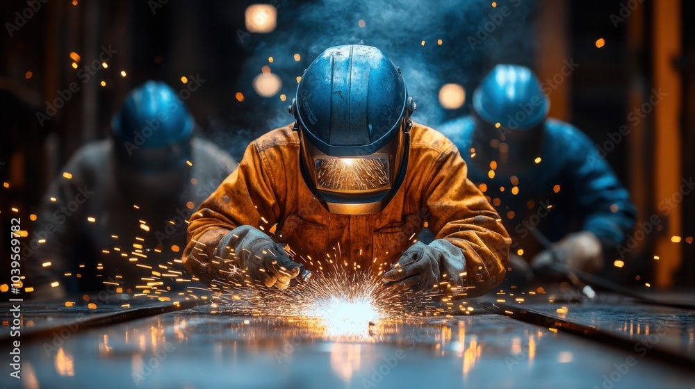 Welder at work in a factory Welder at work in a factory