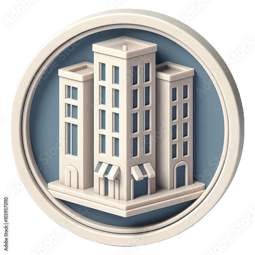 3d building icon inside circle