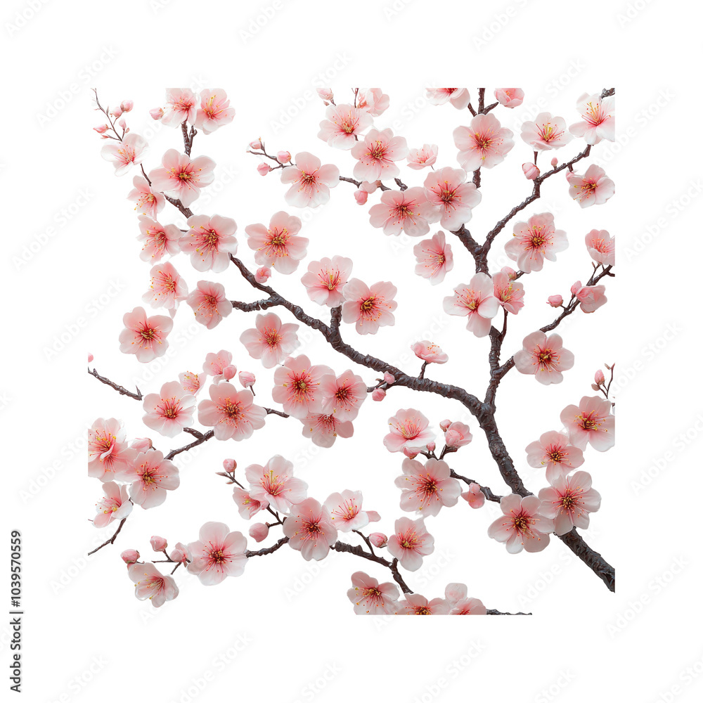 Pink Cherry Blossom Branches on Transparent background Pink Cherry Blossom Branches on Transparent background