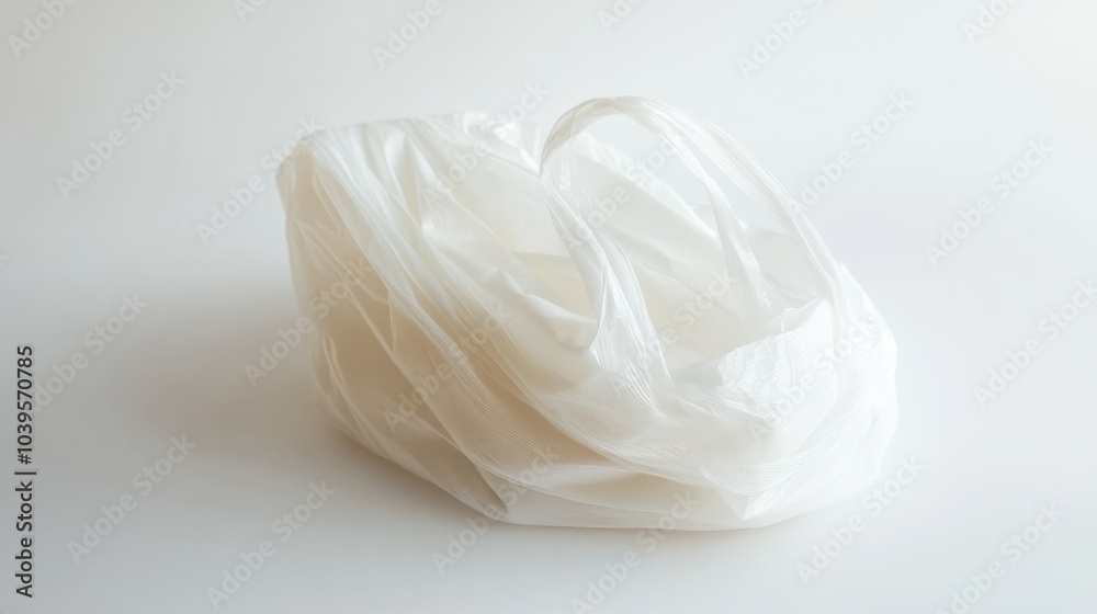 Folded plastic bag with handles tucked inside, isolated on white background Folded plastic bag with handles tucked inside, isolated on white background