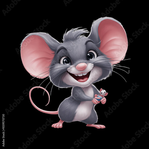 Cute cartoon mouse happily enjoying a piece of cheese in a fun 3D illustration