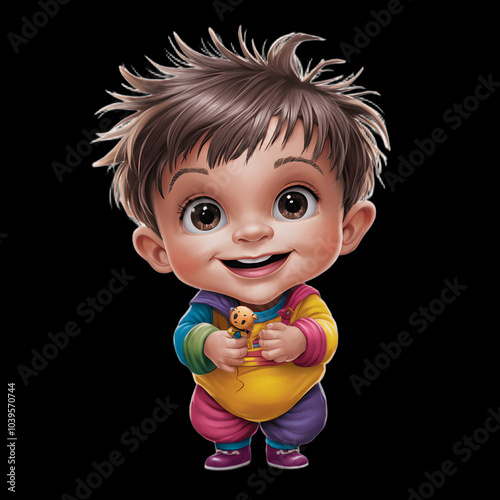 A smiling young girl with blonde hair joyfully plays with her doll, capturing the essence of childhood innocence and fun