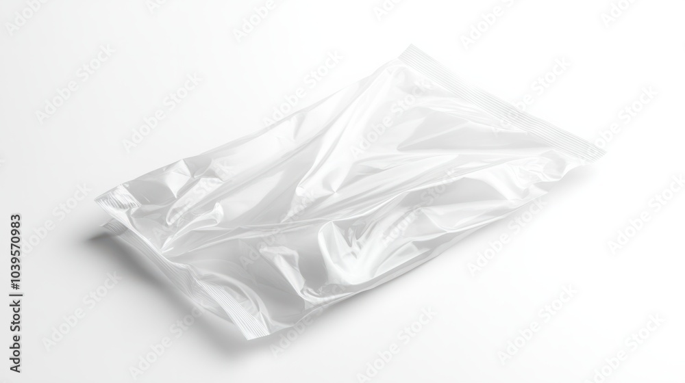 Folded plastic bag with smooth edges and minimal creases, isolated on white background