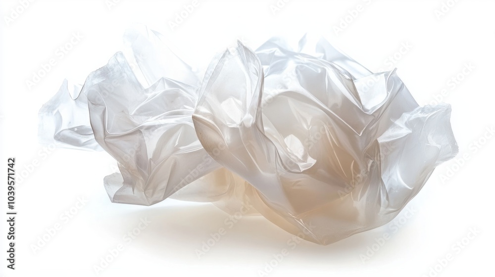 Plastic bag filled with air, creating a puffed-up shape, isolated on white background Plastic bag filled with air, creating a puffed-up shape, isolated on white background