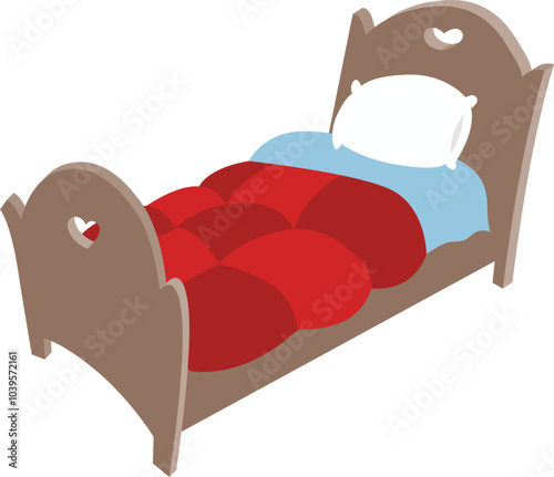 Wooden bed with red blanket