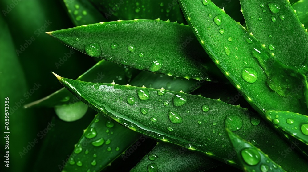 aloe vera leaves with droplets of water, showcasing fresh gel, essence of hydration and healing aloe vera leaves with droplets of water, showcasing fresh gel, essence of hydration and healing