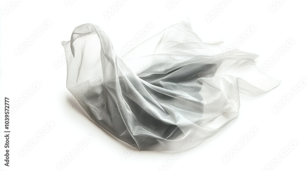 Transparent plastic bag with slight creases and soft shadows, isolated on white background Transparent plastic bag with slight creases and soft shadows, isolated on white background
