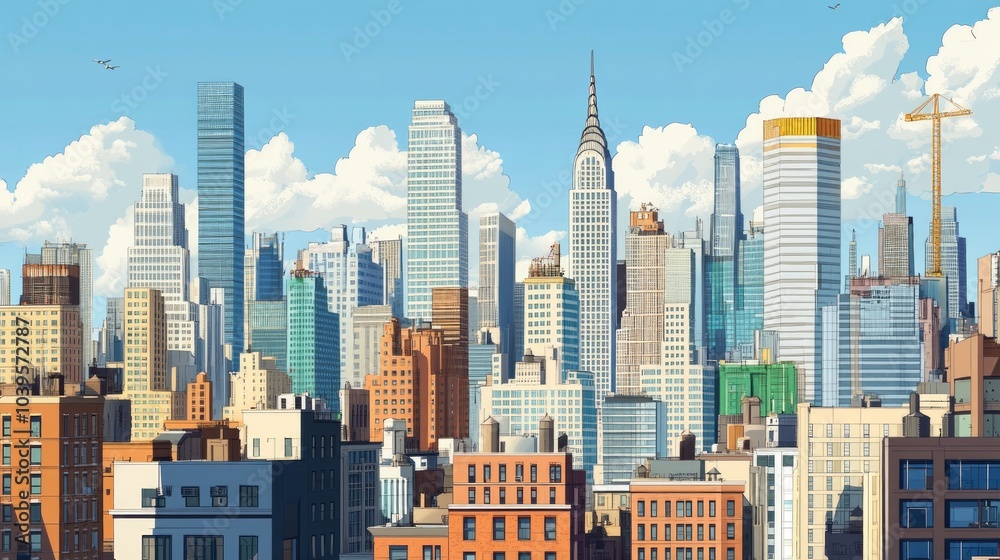 Obraz premium Skyscraper construction with a backdrop of city skyline, illustrating urban development projects.