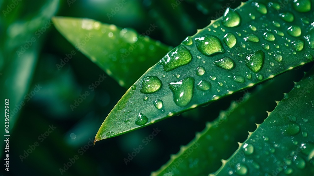 aloe vera leaves with droplets of water, showcasing fresh gel, essence of hydration and healing aloe vera leaves with droplets of water, showcasing fresh gel, essence of hydration and healing